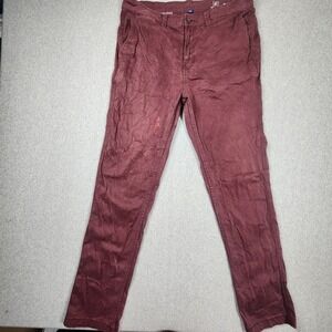 George Slim Straight Chinos Mens 32x30 Burgundy Maroon Fair Paint Spots Snag